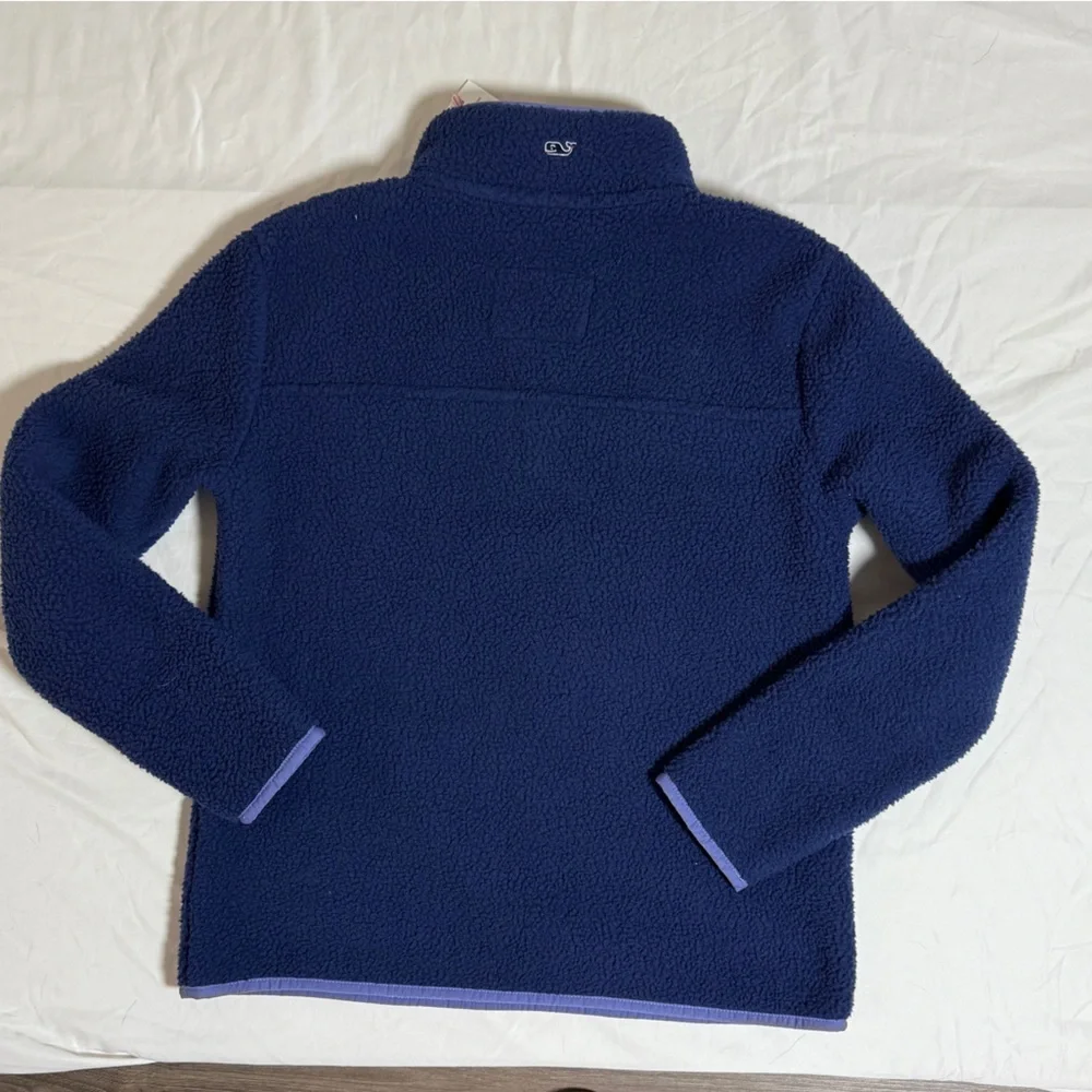 Vineyard Vines Kids SherpaPullover Quarter Snap Henley Blue & Orange - 14  New - Picture 6 of 7